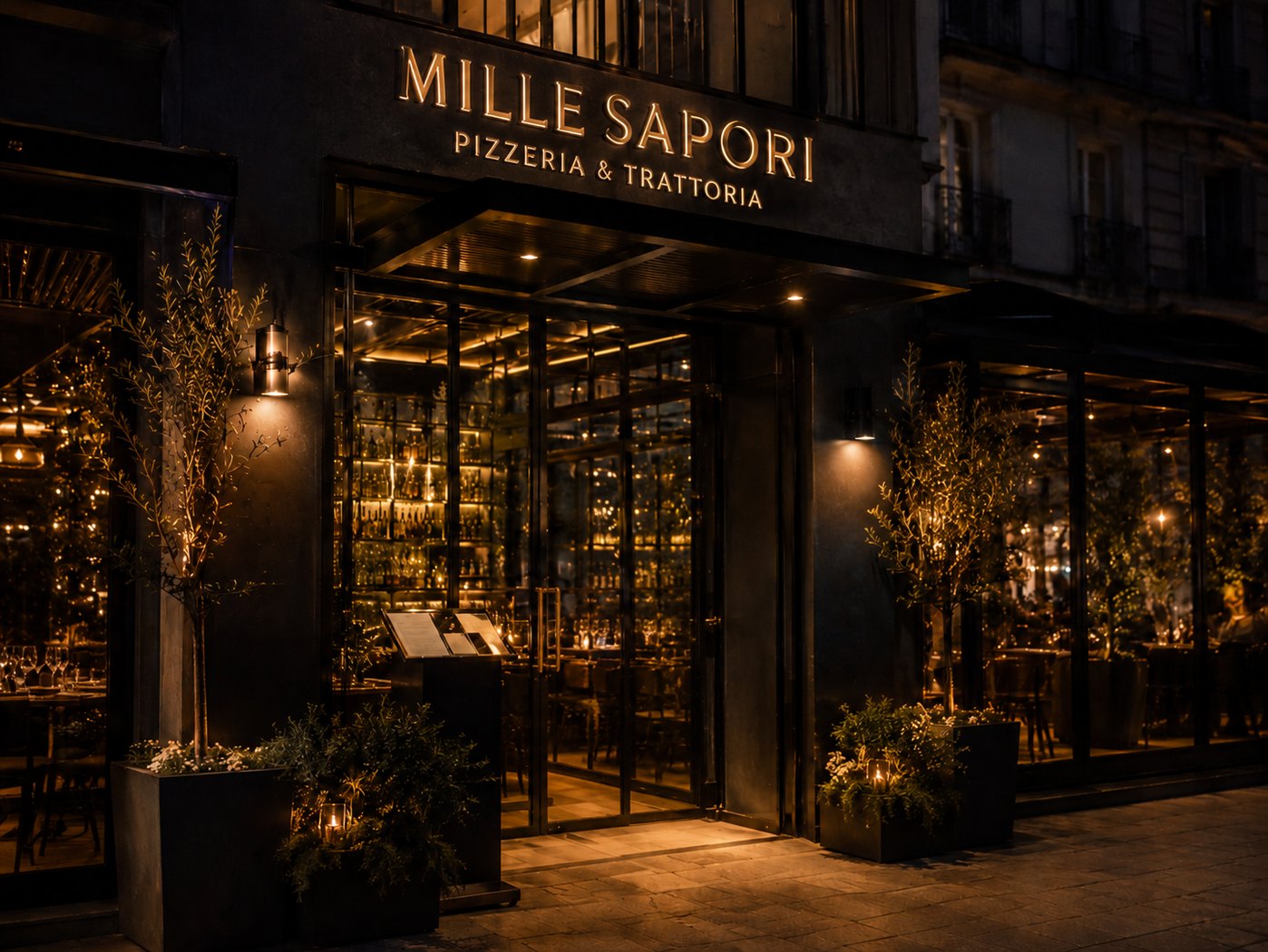 Esterno serale del locale Mille Sapori
